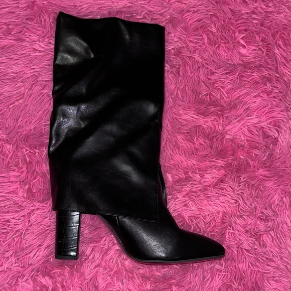 Chunk Heel Black Knee-High Boot Women Size 10 - Picture 3 of 6